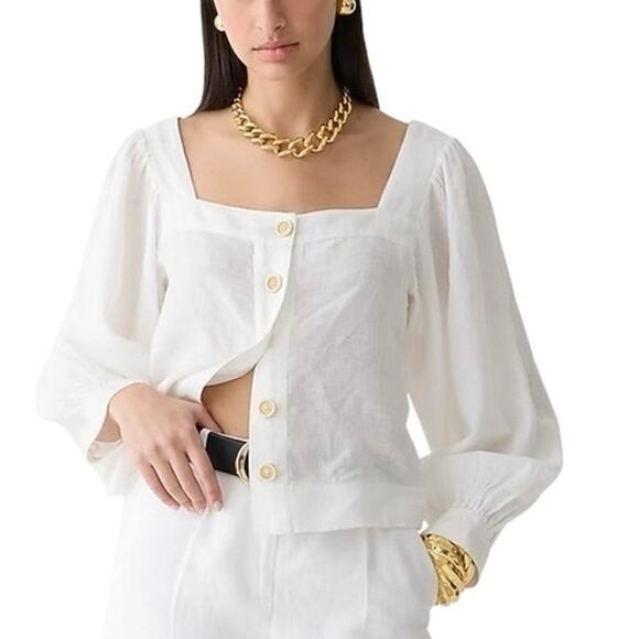 J.Crew Square Neck Button Down Balloon Sleeve Linen Top - S - Picture 1 of 4